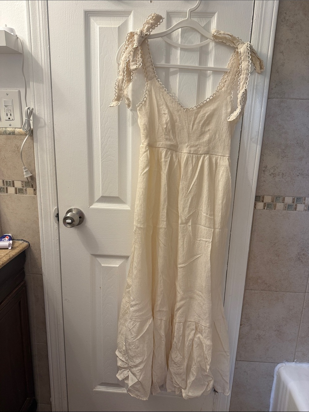 mine Cream Maxi Dress with Tie Straps - Picture 1 of 7